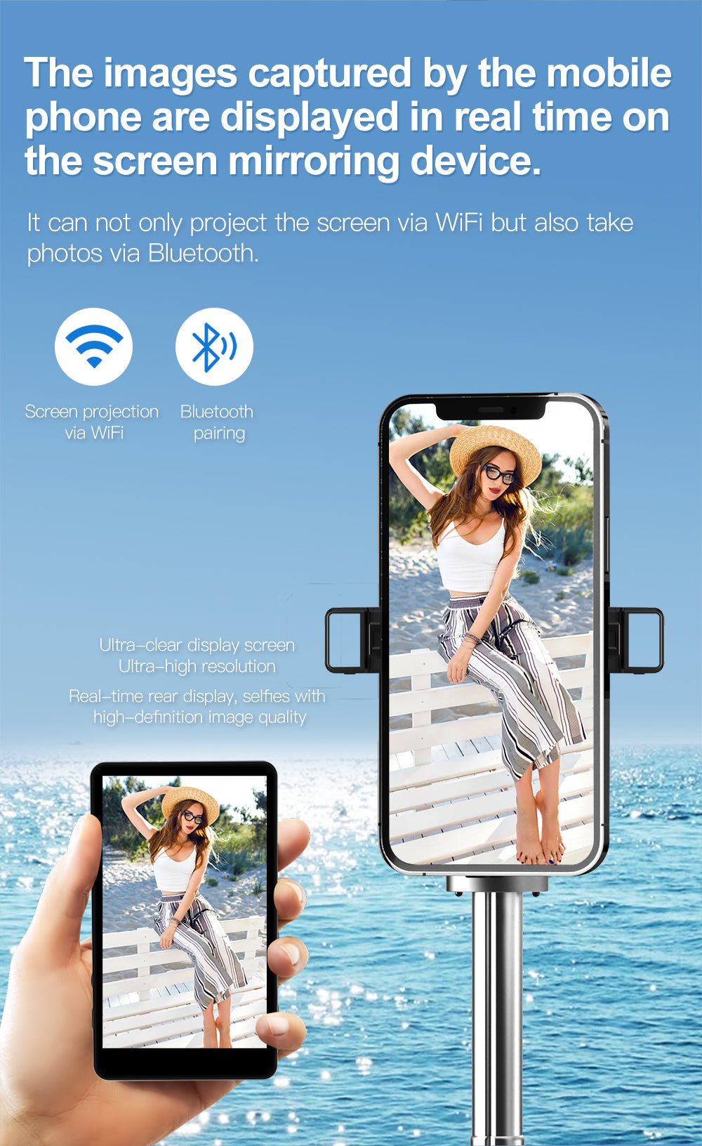 📱 Mobile Selfie Casting Device | HD Real-Time Screen Mirroring for Perfect Framing