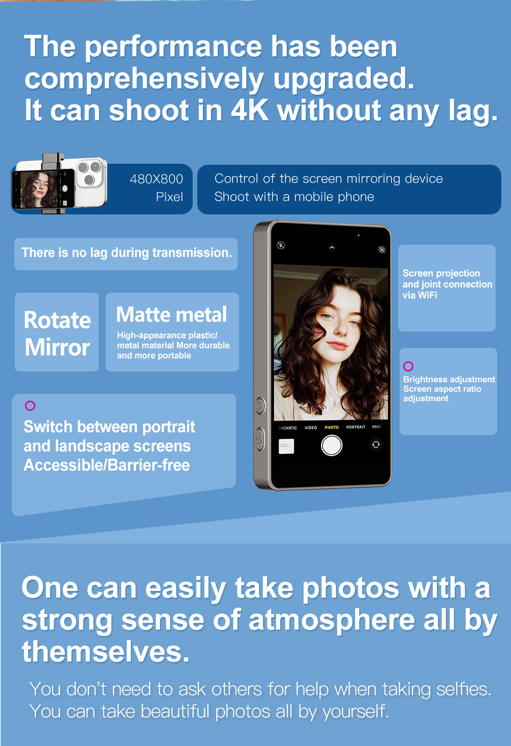📱 Mobile Selfie Casting Device | HD Real-Time Screen Mirroring for Perfect Framing