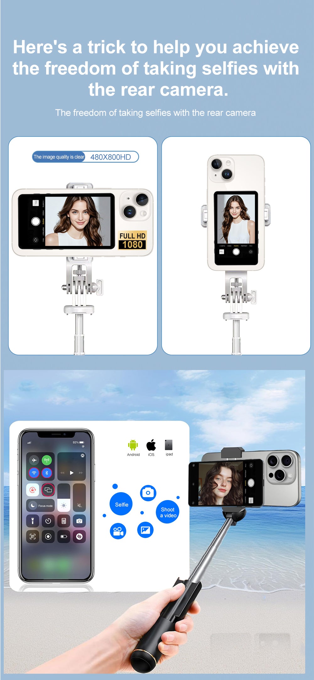 📱 Mobile Selfie Casting Device | HD Real-Time Screen Mirroring for Perfect Framing