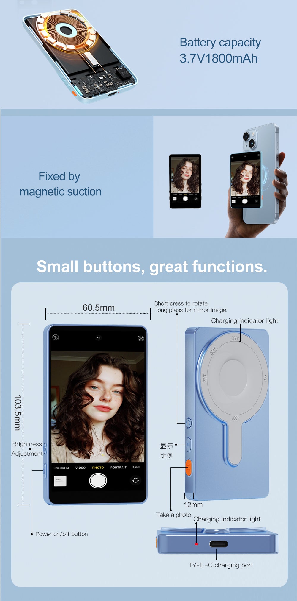 📱 Mobile Selfie Casting Device | HD Real-Time Screen Mirroring for Perfect Framing